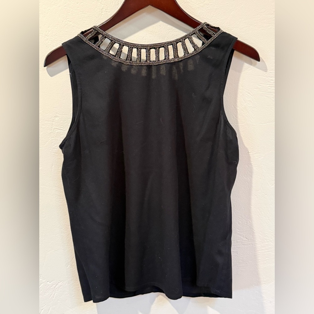 MLV Luna Beaded Sparkle Top Deep V Back Black Sleeveless Size M - Picture 4 of 8